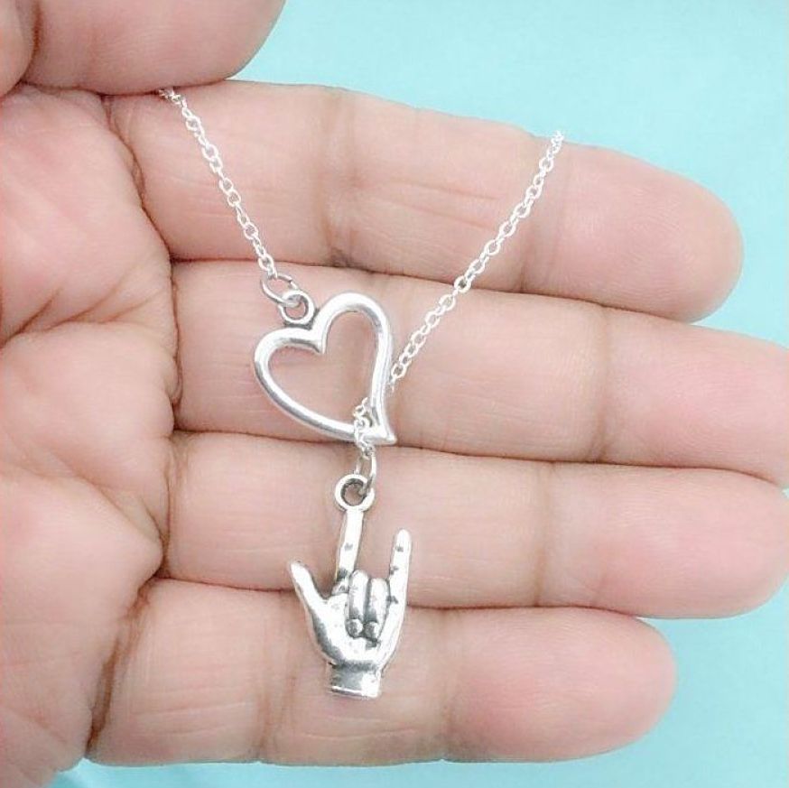 I Love You in “Sign Language” Antique Silver Lariat “Y” Necklace.