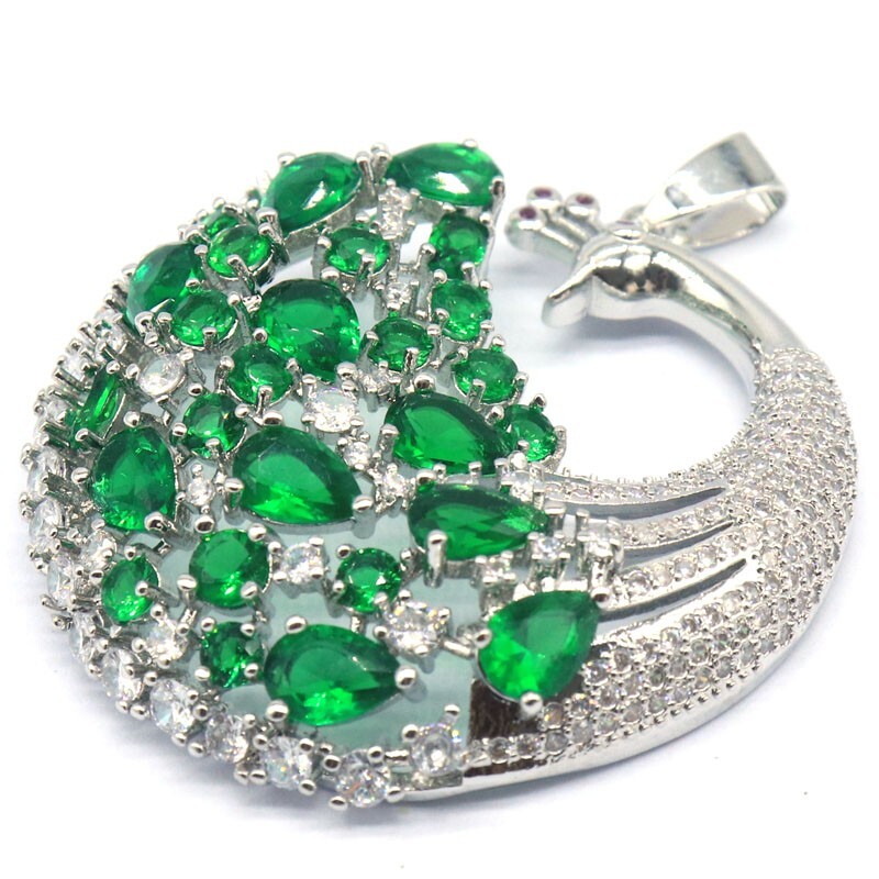 Multi Color Peacock Big Tourmaline Citrine Blue Topaz Kunzite CZ Silver Pendant