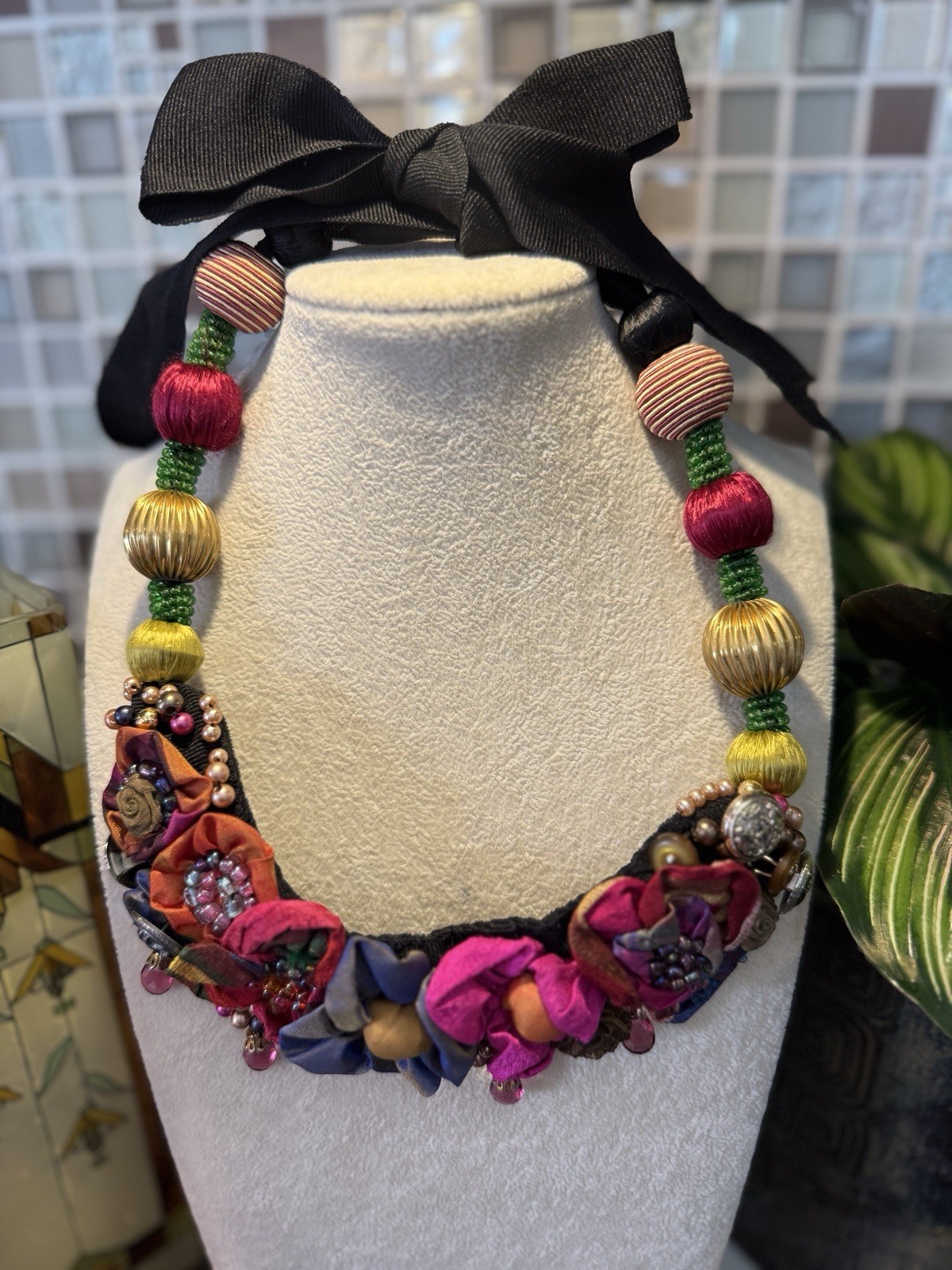 MACKENZIE CHILDS SILK FLORAL NECKLACE