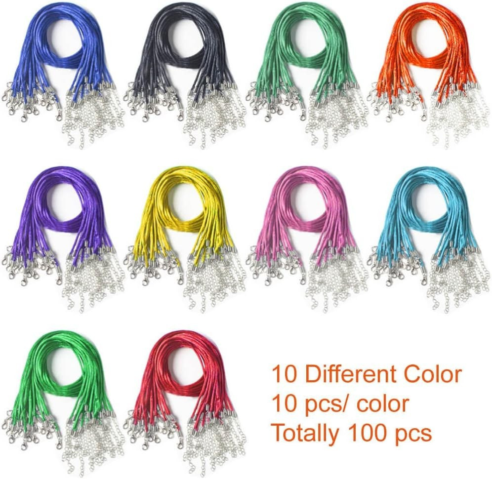 100Pcs Satin Silk Necklace Cord with Lobster Clasp and Extension Chain