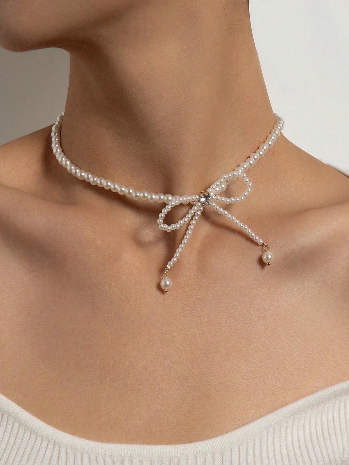 Pearl Beaded Bow Decor Necklace for Women Jewelry for Women Gift for Her