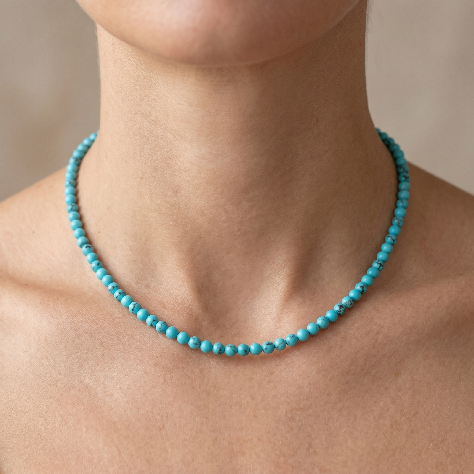 3mm Natural Turquoise Choker Necklace Dainty Beaded Boho Healing Jewelry