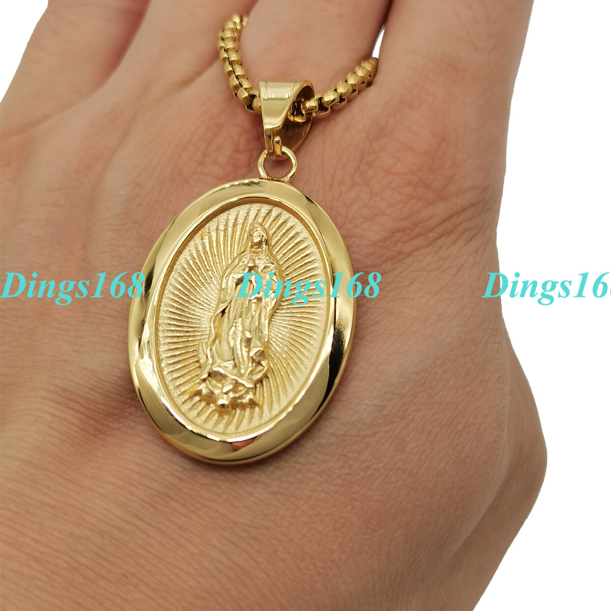 18K Gold Filled Virgin Mary Oval Medal Pendant+18″/20/22/24/26/28″ Necklace A121
