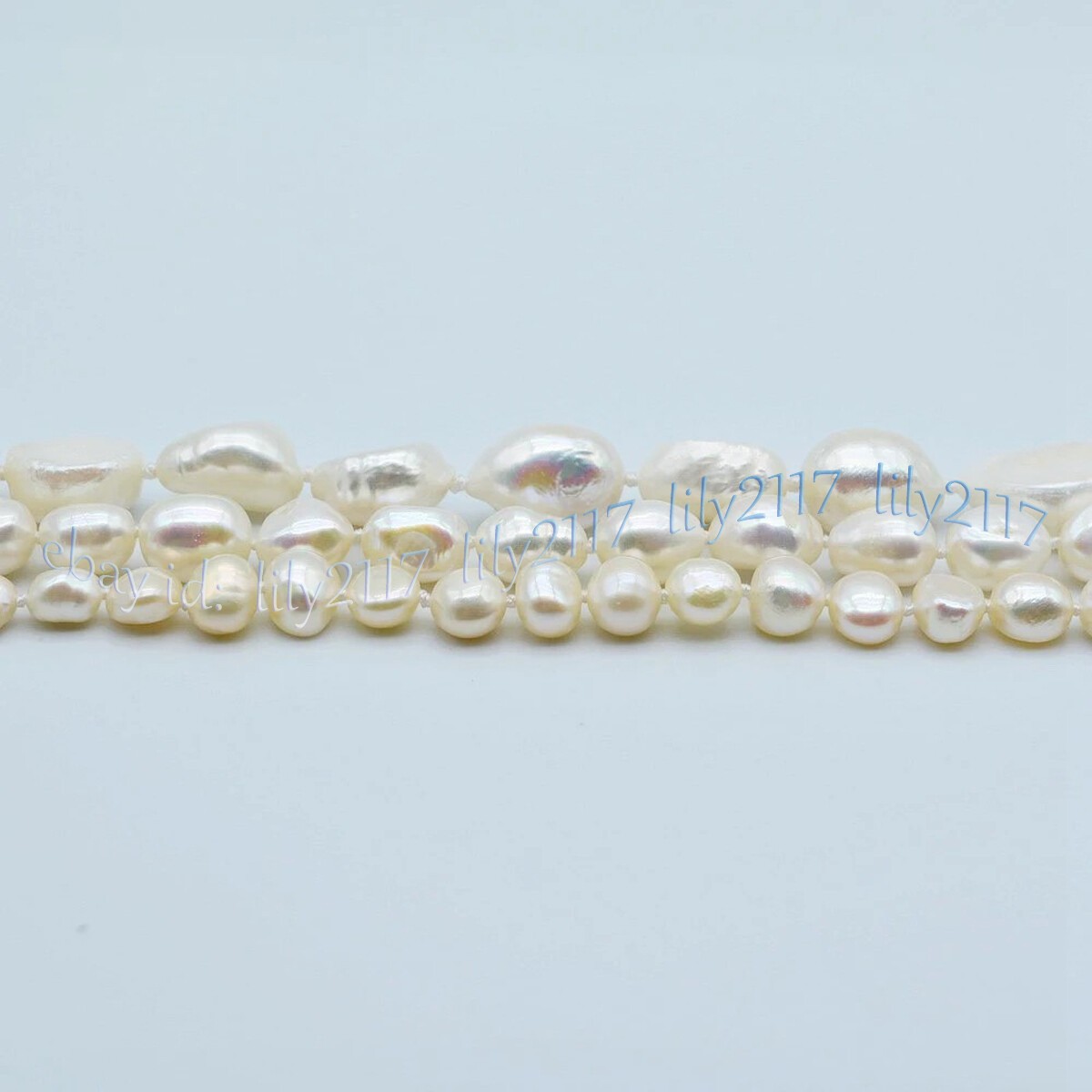 3 Rows Genuine Natural White Freshwater Baroque Pearl Beads Necklace 18” 7-11mm