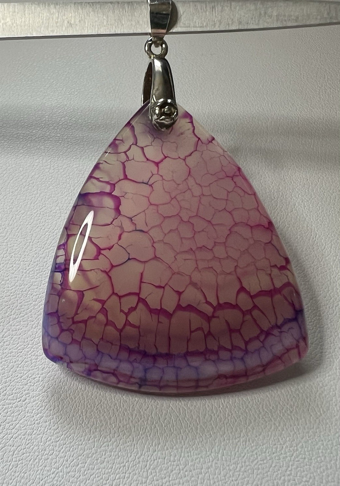 18K Gold Plated Silver Purple Dragon Agate Trillion Triangle Pendant Signed