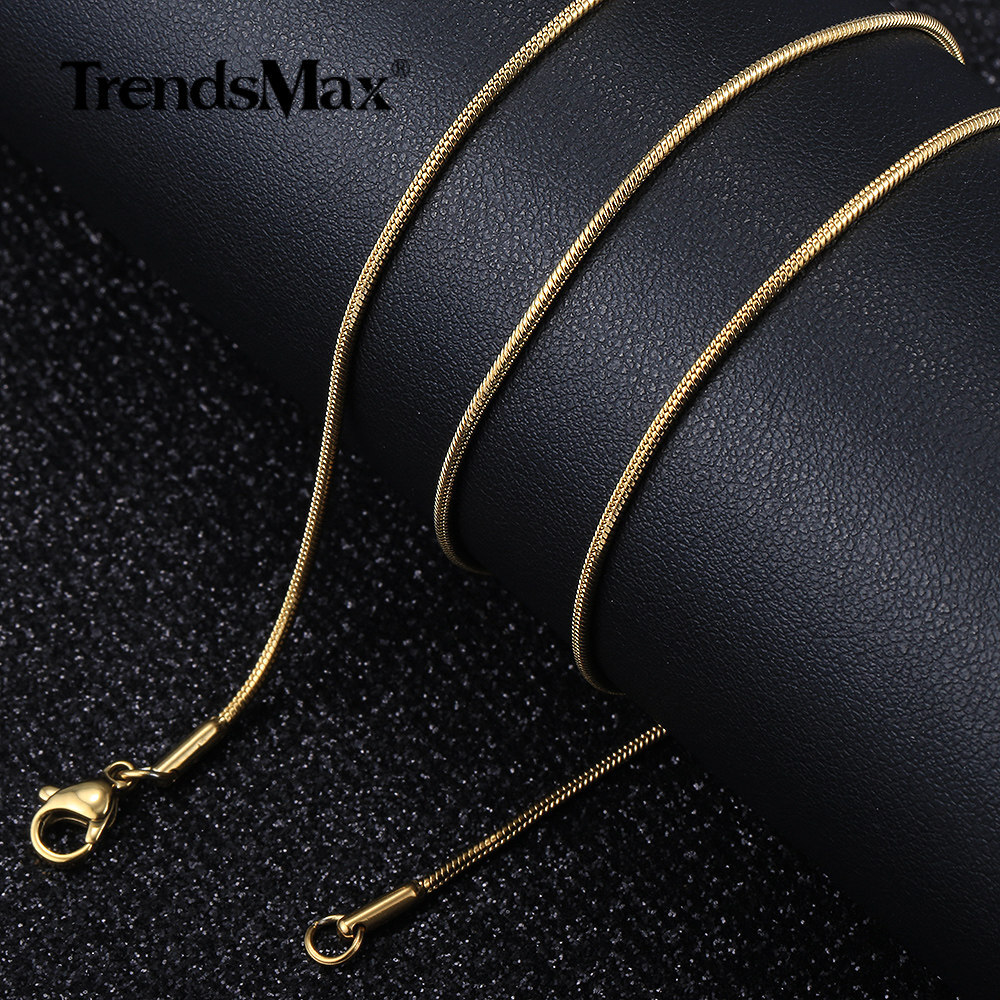 0.9-2.0mm Gold Plated Stainless Steel Square Snake Chain Necklace Women Men Link