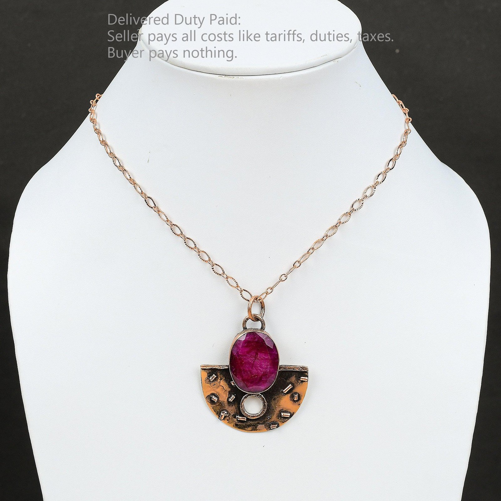 Oval Natural Kashmir Rubi Copper Mother Anniversary Birthday Elegant New Pendant