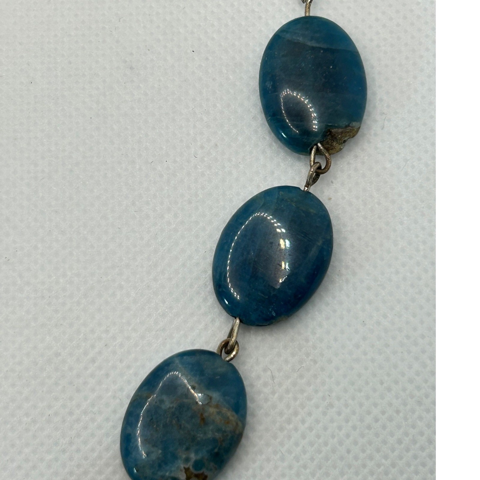 Blue Apatite Oval Stone Necklace Natural Gemstone Beaded 18 in