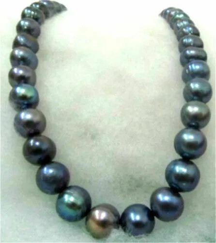 AAA++12mm Dahiti South Sea Black Baroque Pearl Necklace 16/36 inches 14K Gold