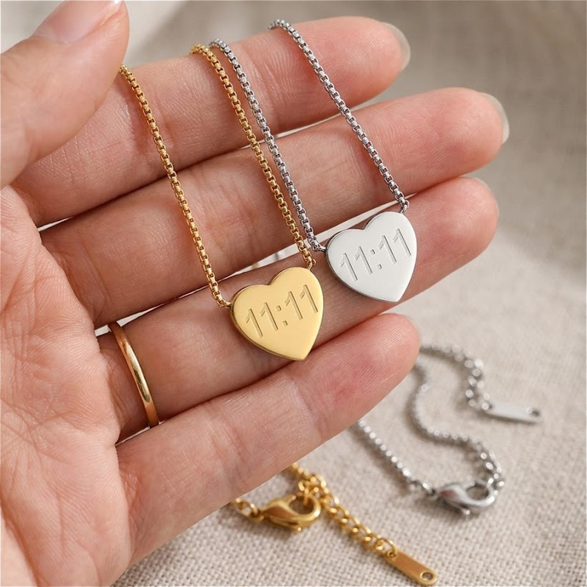 Engraved Heart Necklace, Angel Number Spiritual Jewelry, Birthday Valentine Gift