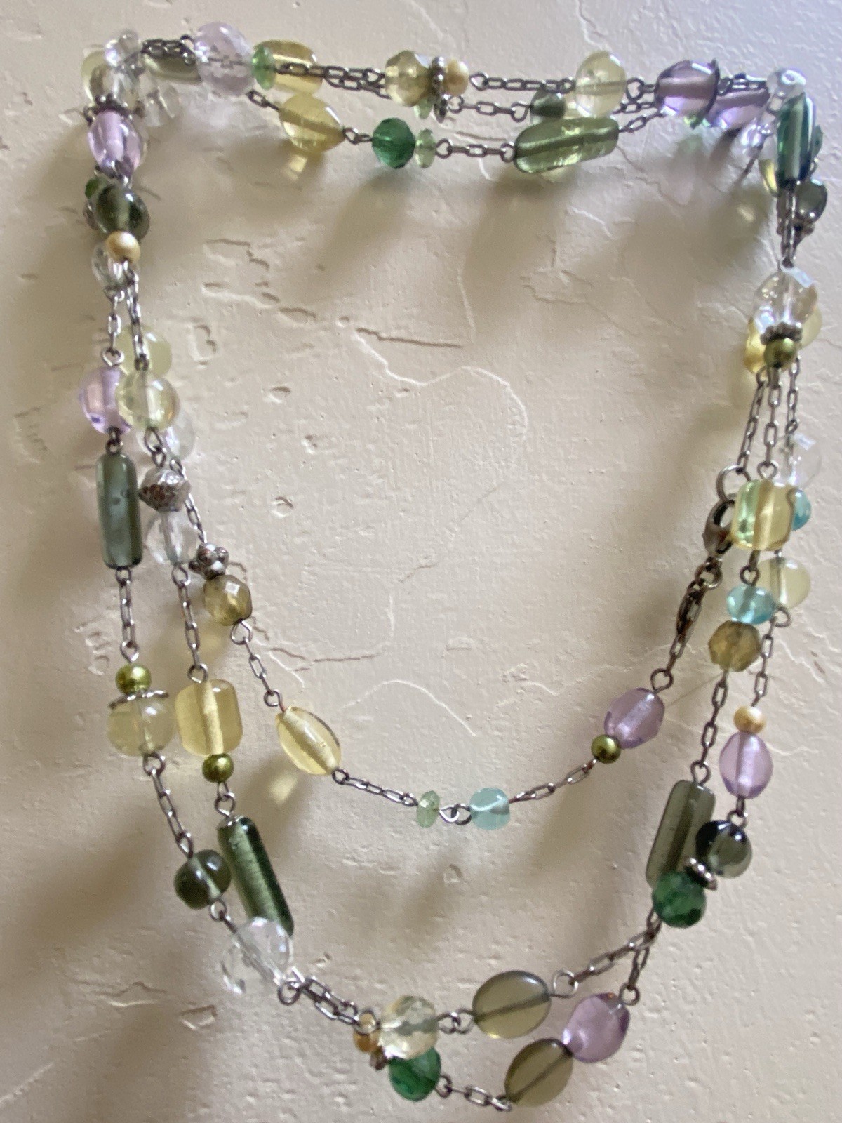 Lia Sophia 58.5” Extra Long Beaded Necklace Glass Mix Rope Opera Boho Pastels