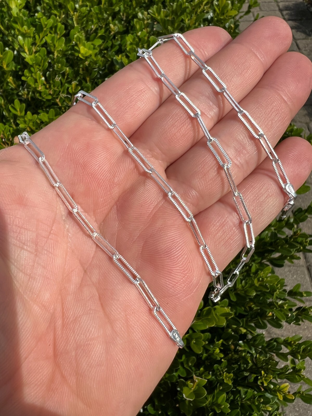 Solid 925 Silver Paperclip Rolo Chain 3.5mm Diamond Cut Necklace Italy Layered