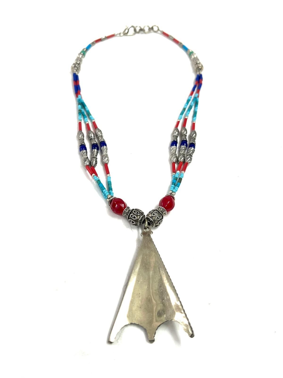 Antique Coral Turquoise Gemstone Tibetan Style Necklace Jewelry, 17 Inch Adjs