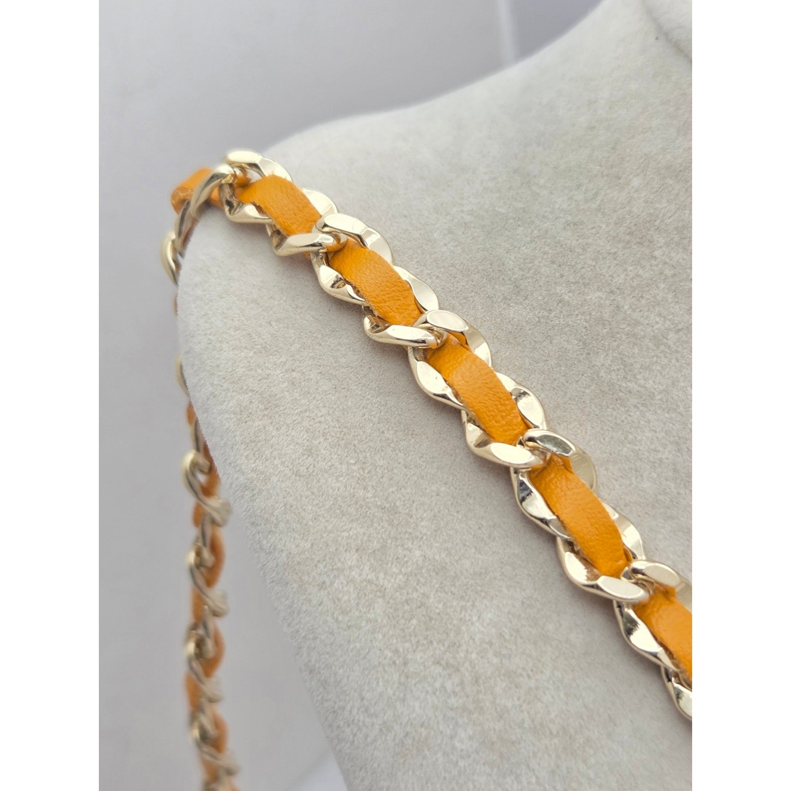 NWT White House Black Market Yellow Leather Gold Chain Lariat Tassel Necklace