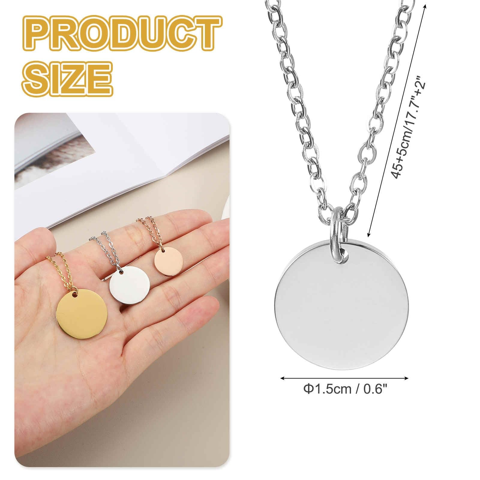 Stainless Steel Round Pendant Necklace for Men and Women, Stamping Blank Engr…
