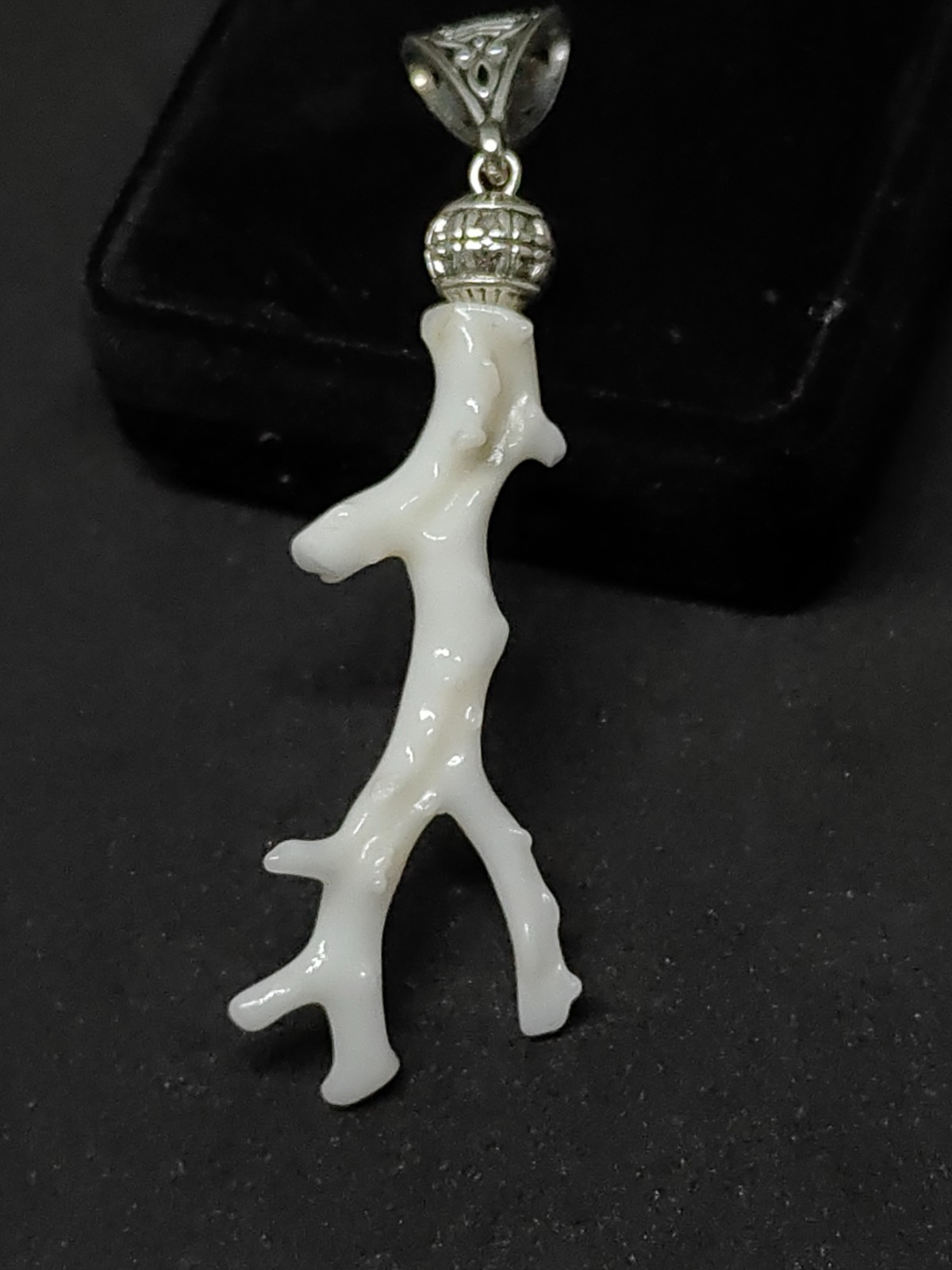 Vintage White Coral Branch Pandant – Silver-Tone Brass Bail, Coastal Jewelry