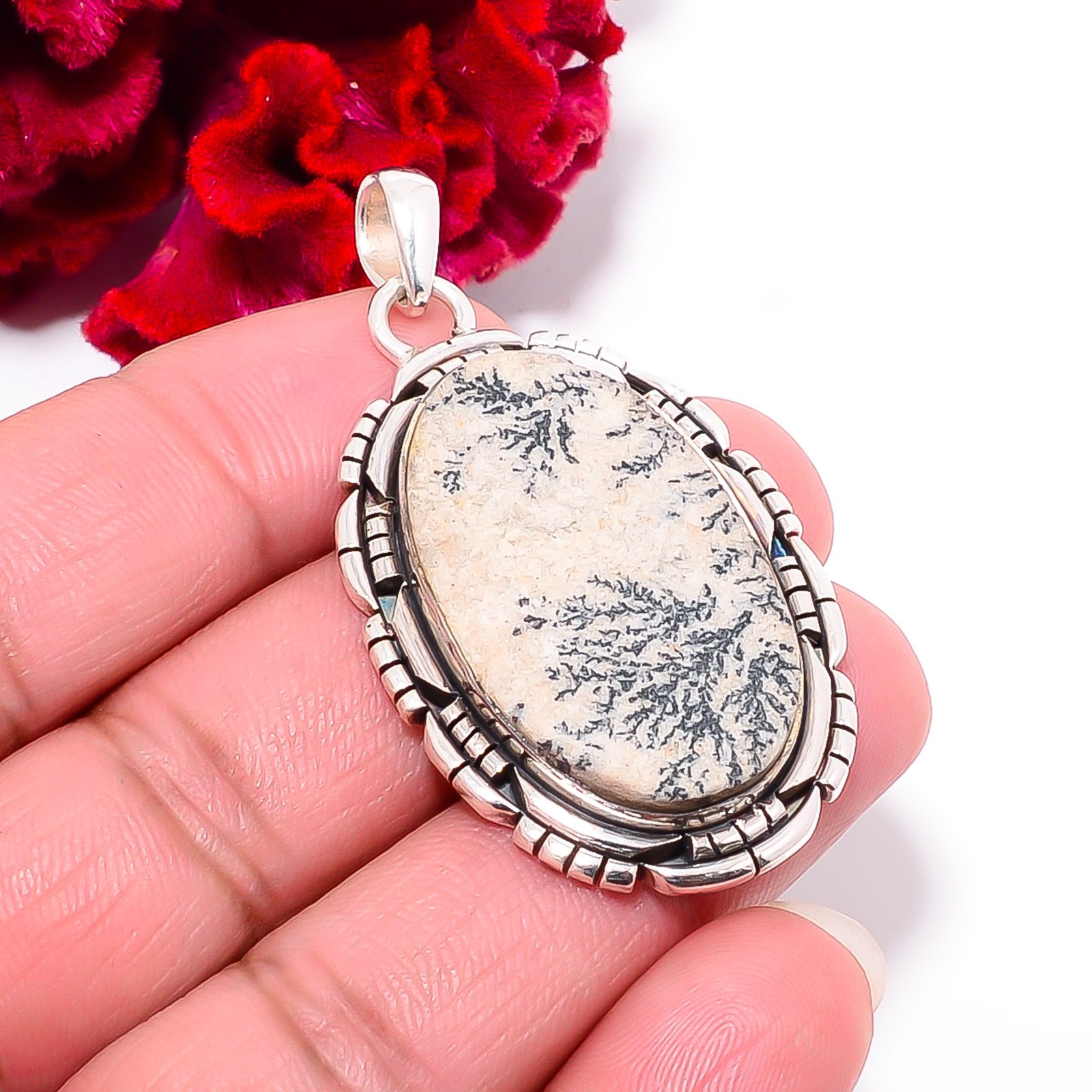 Psilomelane Dendrite – Germany 925 Sterling Silver Pendant 2.11″ P10218
