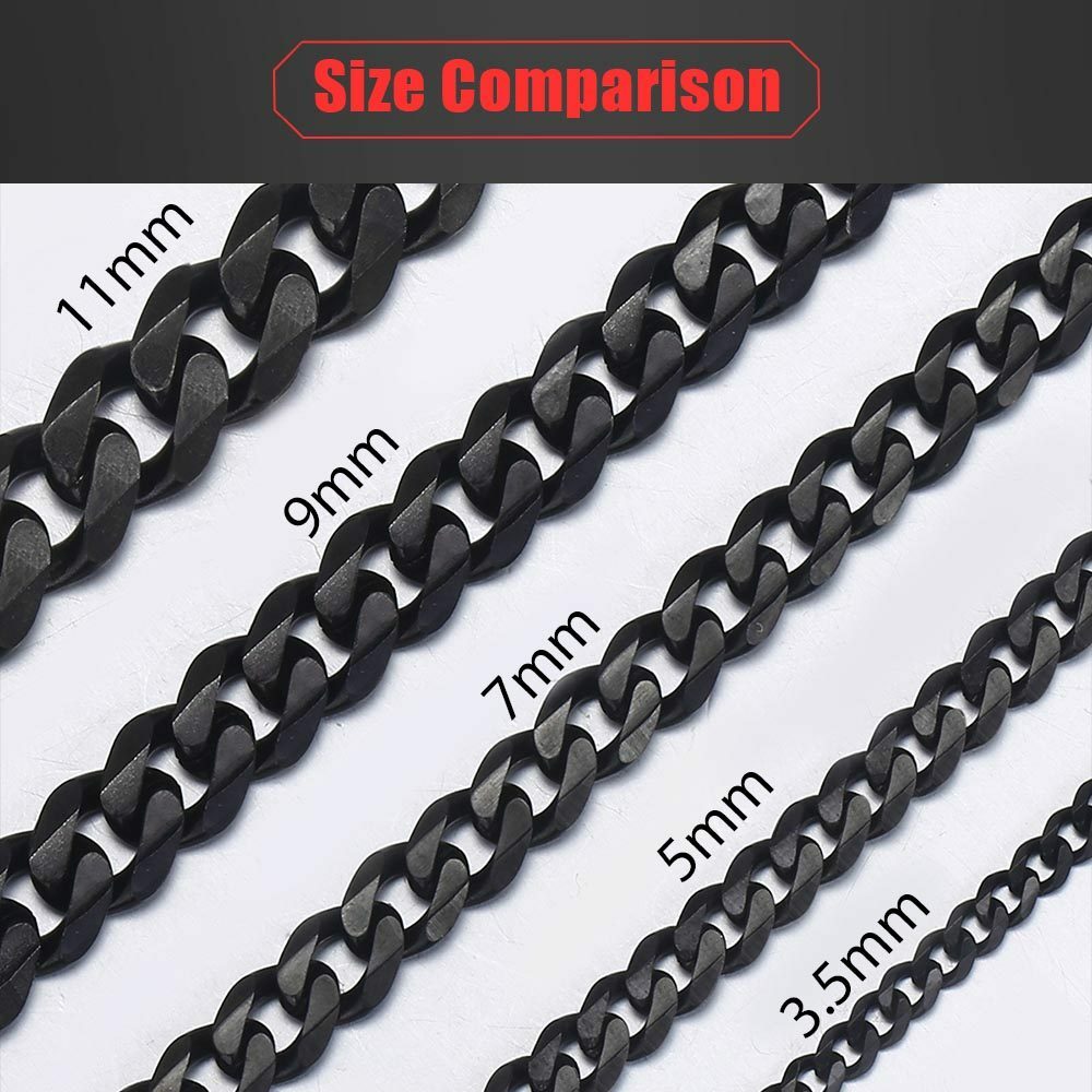 3.5/5/7/9/11mm Black Stainless Steel Curb Cuban Chain Necklace Choker Men Women