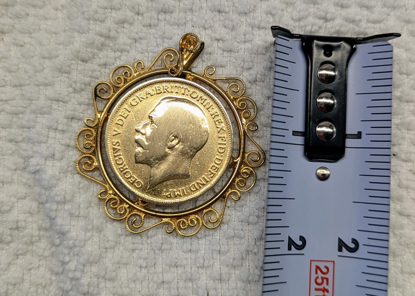 1916 Gold Plated English Penny King George Front & Queen Victoria Back Pendant