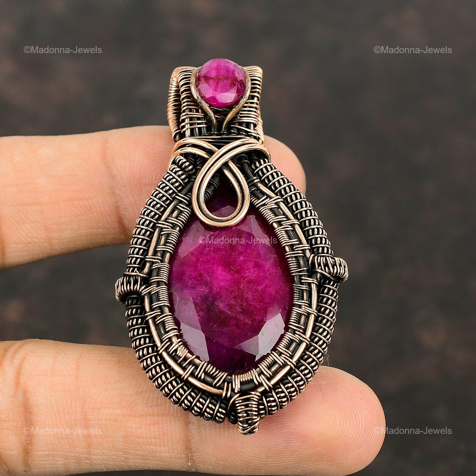 Kashmir Rubi Gemstone Jewelry Copper Gift For Bestie Wire Wrapped Pendant 2.56