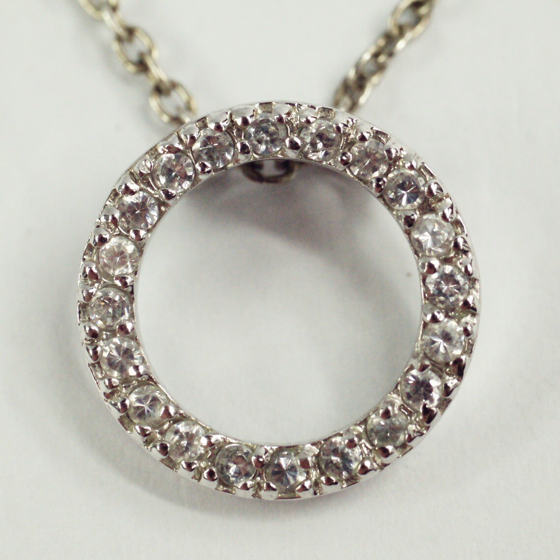Sterling silver cable chain white/colorless CZ open circle pendant necklace 16”