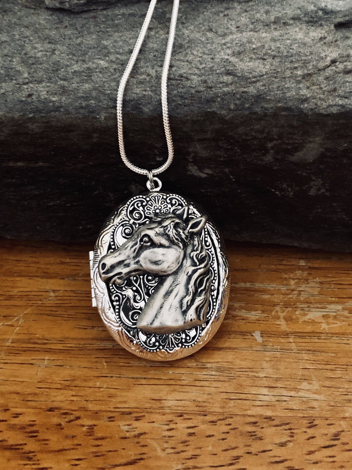 Horse Locket Necklace Sterling Silver pltd Photo Memorial Ashes Keepsake Pendant