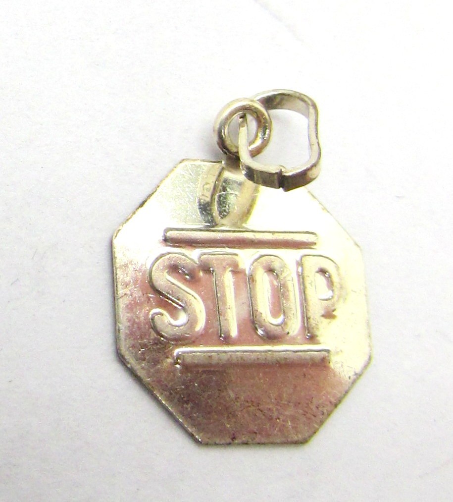 YELLOW GOLD FILLED STOP SIGN PENDANT OR CHARM 17X11MM ~ 0.1G