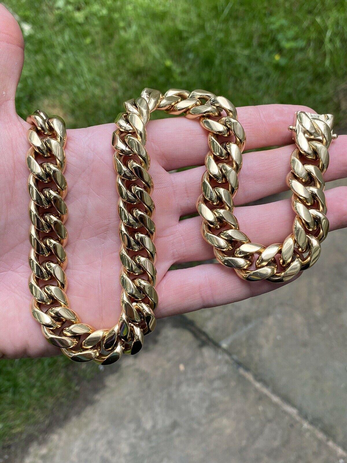 Miami Cuban Link Chain 16mm Box Clasp 14k Gold Plated Stainless Steel 20″ Choker