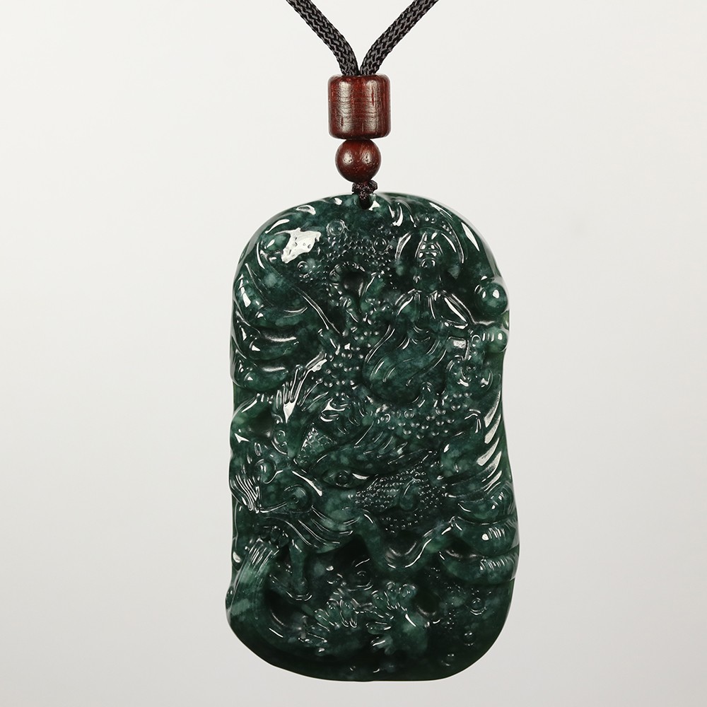 Certified Grade A Green 100% Natural Jade Jadeite Pendant Dragon Kwan-yin 00567