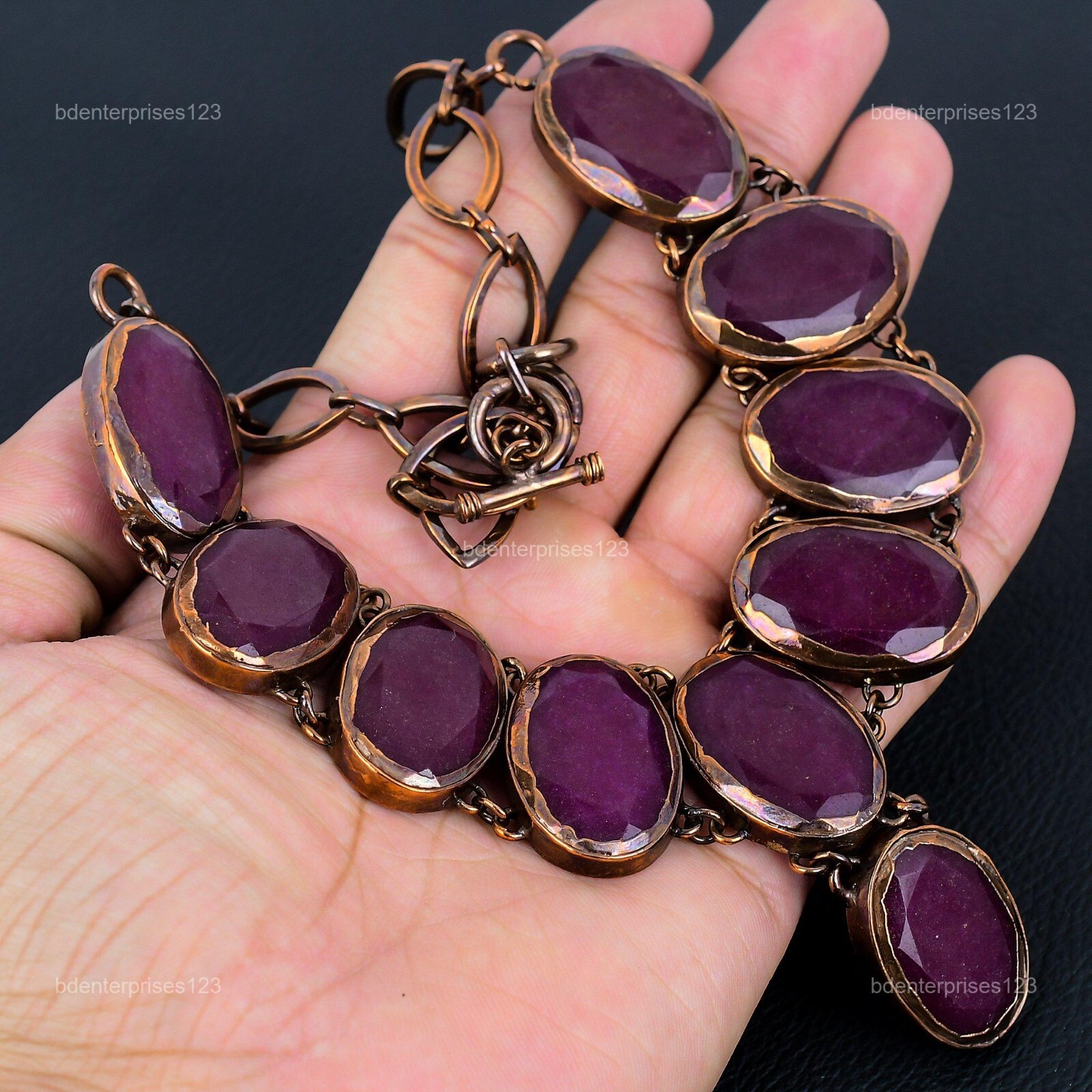Kashmir Rubi Gemstone Electroformed Artisan Mother Chain Necklace Jewelry Copper
