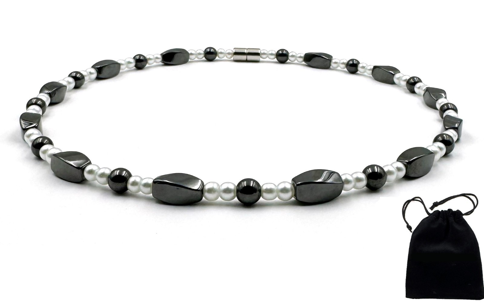 Women Magnetic Pearl Necklace Hematite Magnetic Necklace with Magnetic Clasp
