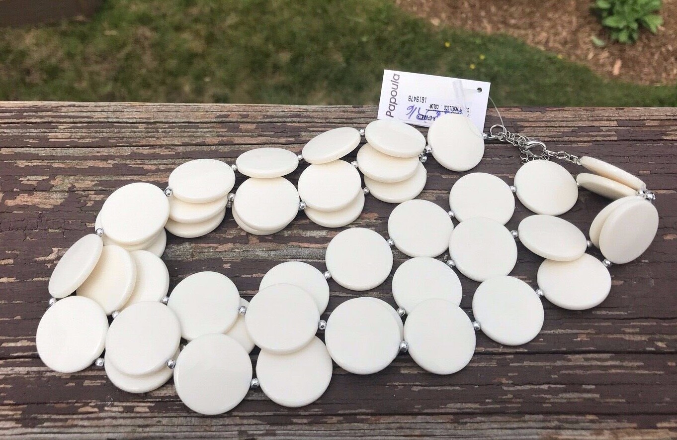 Papoula Necklace Cream Disks Silver Bead Spacers New With Box Made In Brazil