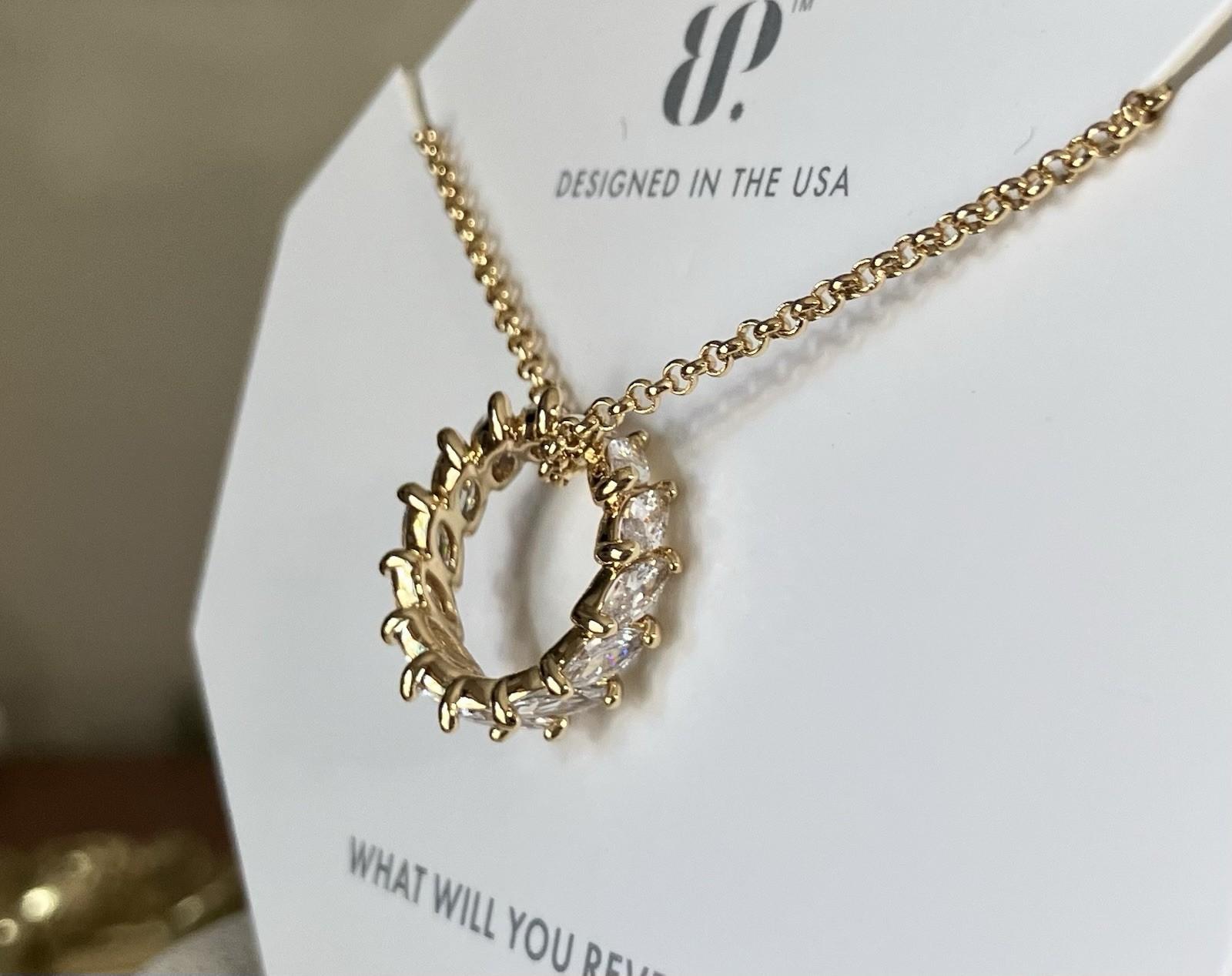 Bomb Party OG Necklace STUNNING DETAILS Diamond CZ Ring Band, Gold Chain NK75064