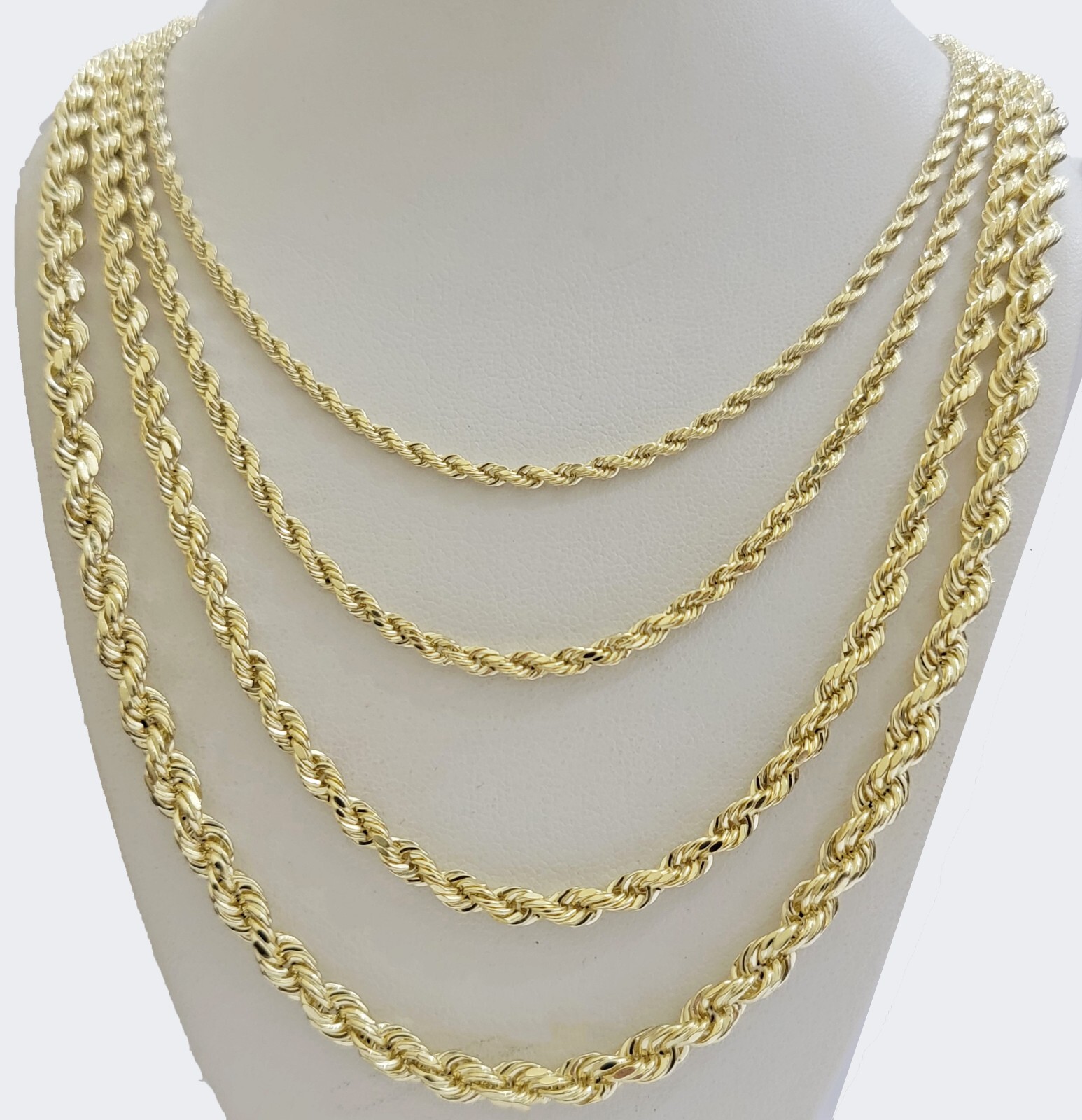 Real 14k Yellow Gold Rope chain necklace 2.5mm 3mm 4mm 5mm 18-26 Inch Men women.