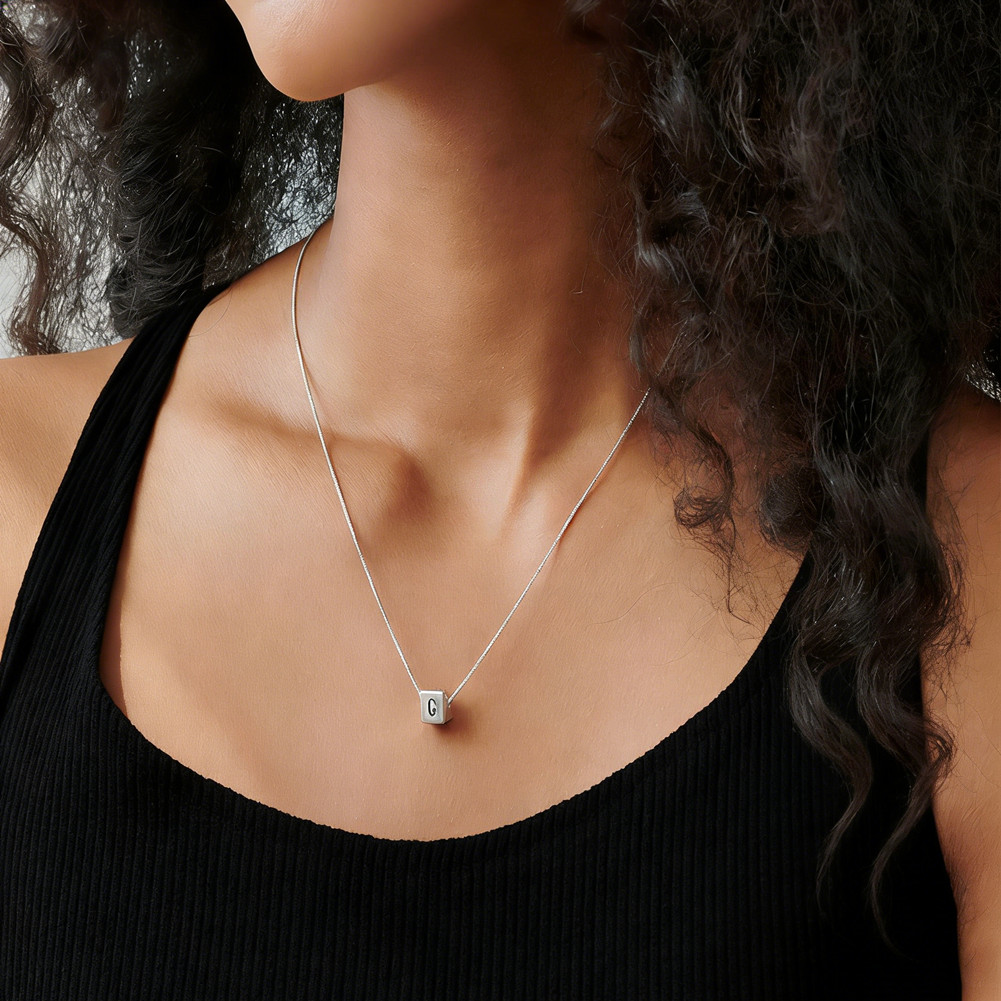 Personalized Initial Cube Necklace Pendant Jewelry Custom Gift for Women