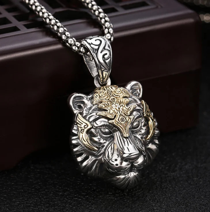 Men’s Fashion Jewelry Silver Tiger Head Pendant Necklace 569