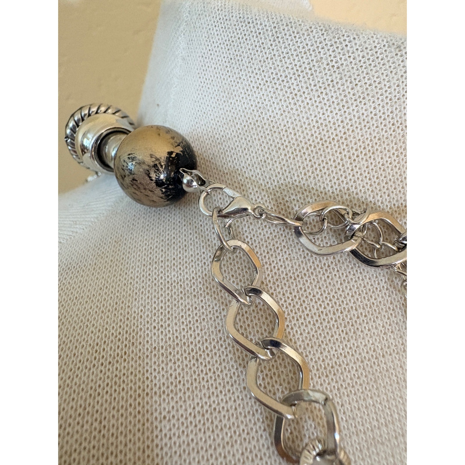 Chunky Silver Black Woven Chain Charm Choker Necklace Heart Flower Y2K Grunge