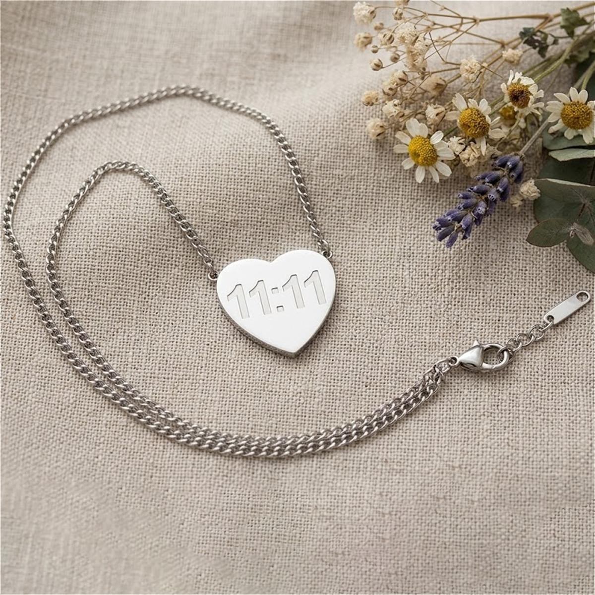 Engraved Heart Necklace, Angel Number Spiritual Jewelry, Birthday Valentine Gift