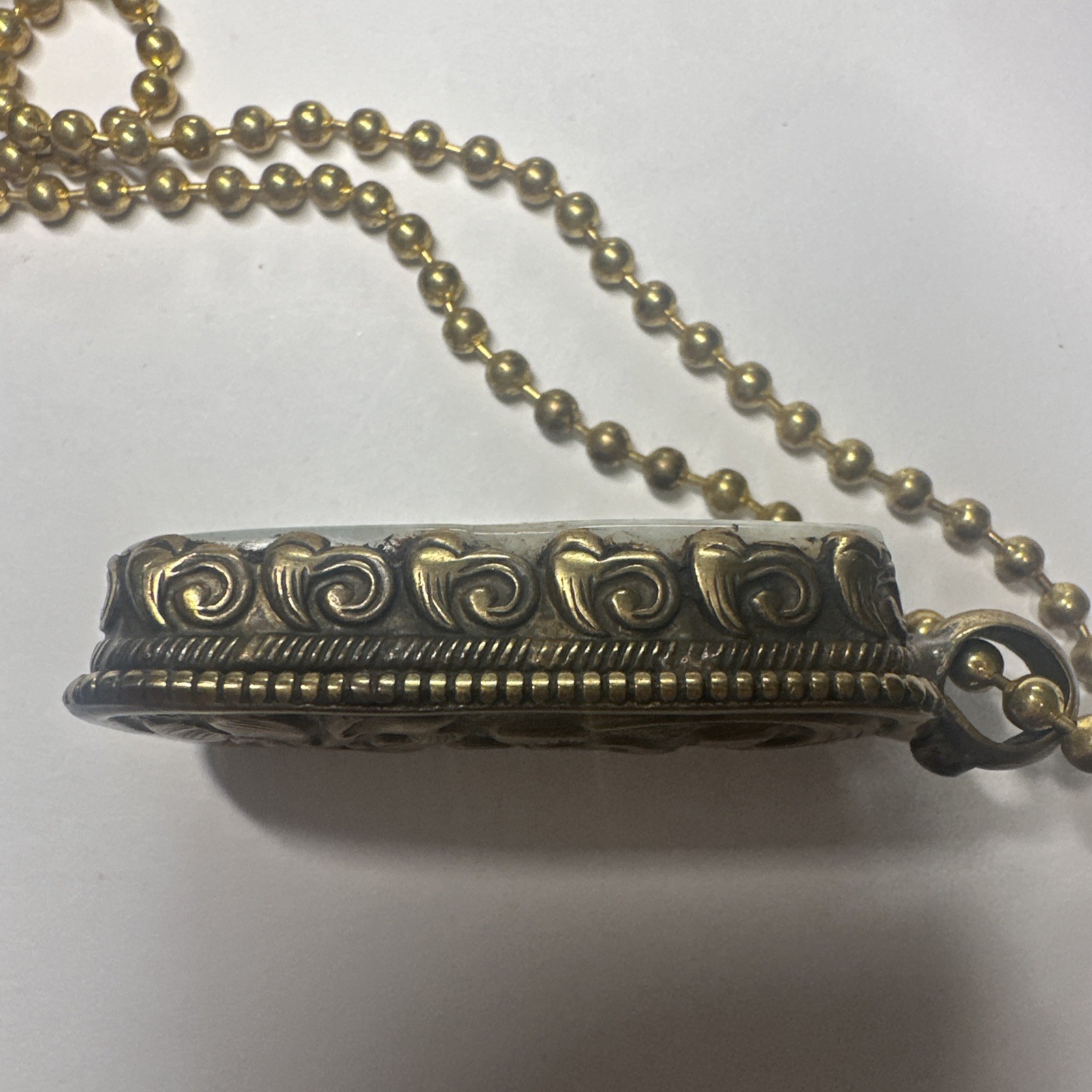 Tibetan Style Pendant Natural Stone Brass Repousse Setting Ball Chain