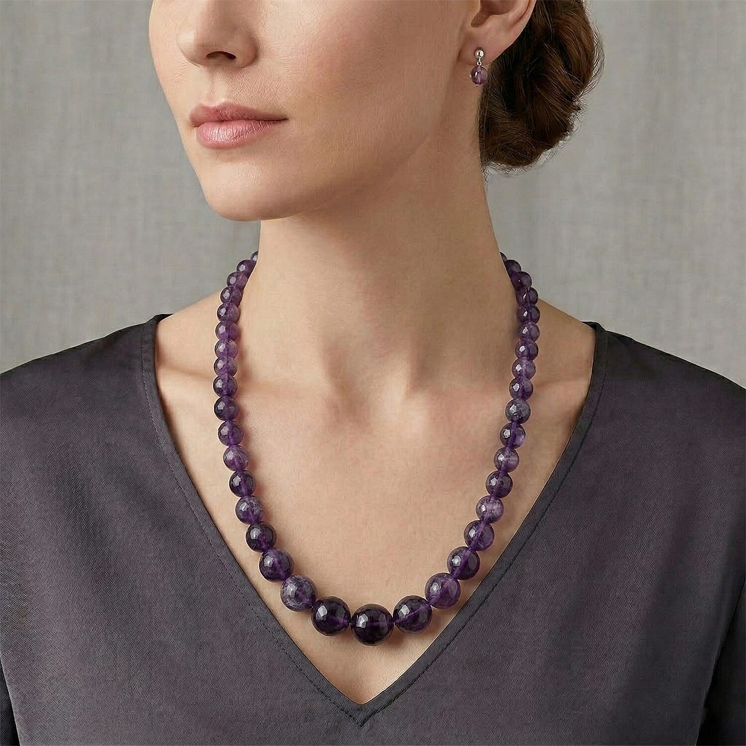 Bi-Color Amethyst 215.00 ctw Beaded Necklace in Rhodium Sterling Silver 20 In
