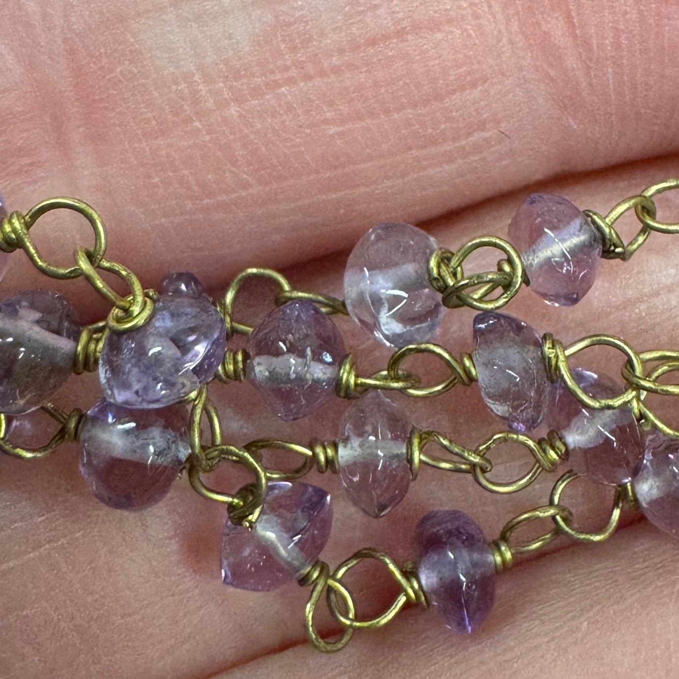 Amethyst Beaded Necklace Lavender Keshi Pearl Flower Branch Pendant Brass Tone