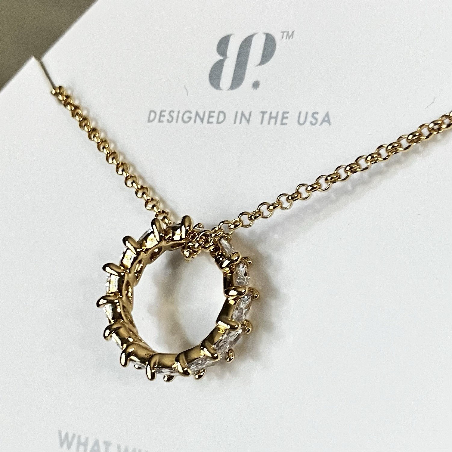 Bomb Party OG Necklace STUNNING DETAILS Diamond CZ Ring Band, Gold Chain NK75064