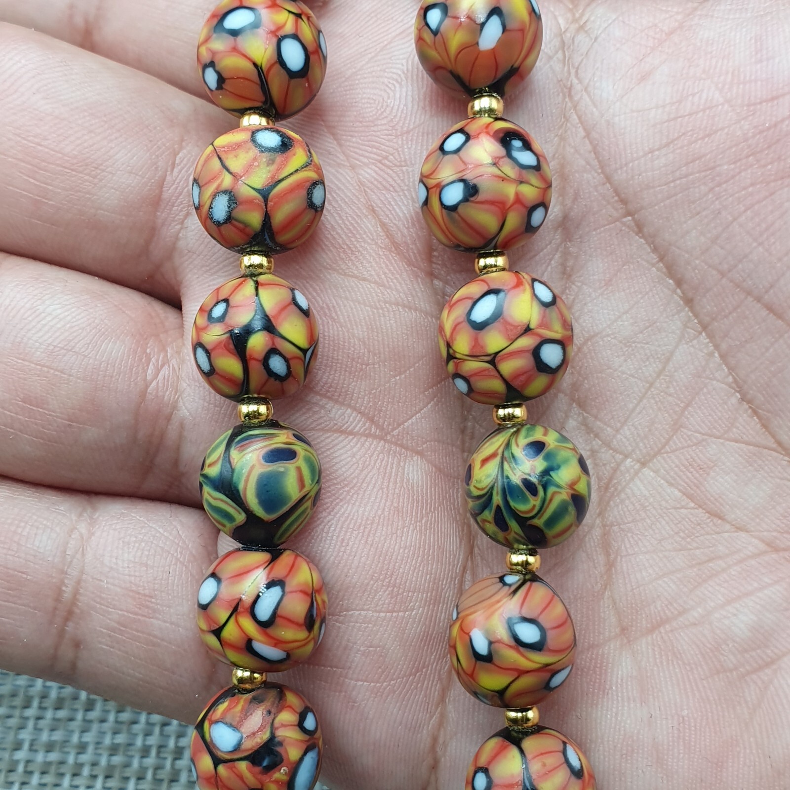 Vintage Venetian Style Eyes Glass with Old 3 Eyes Glass Beaded Necklace