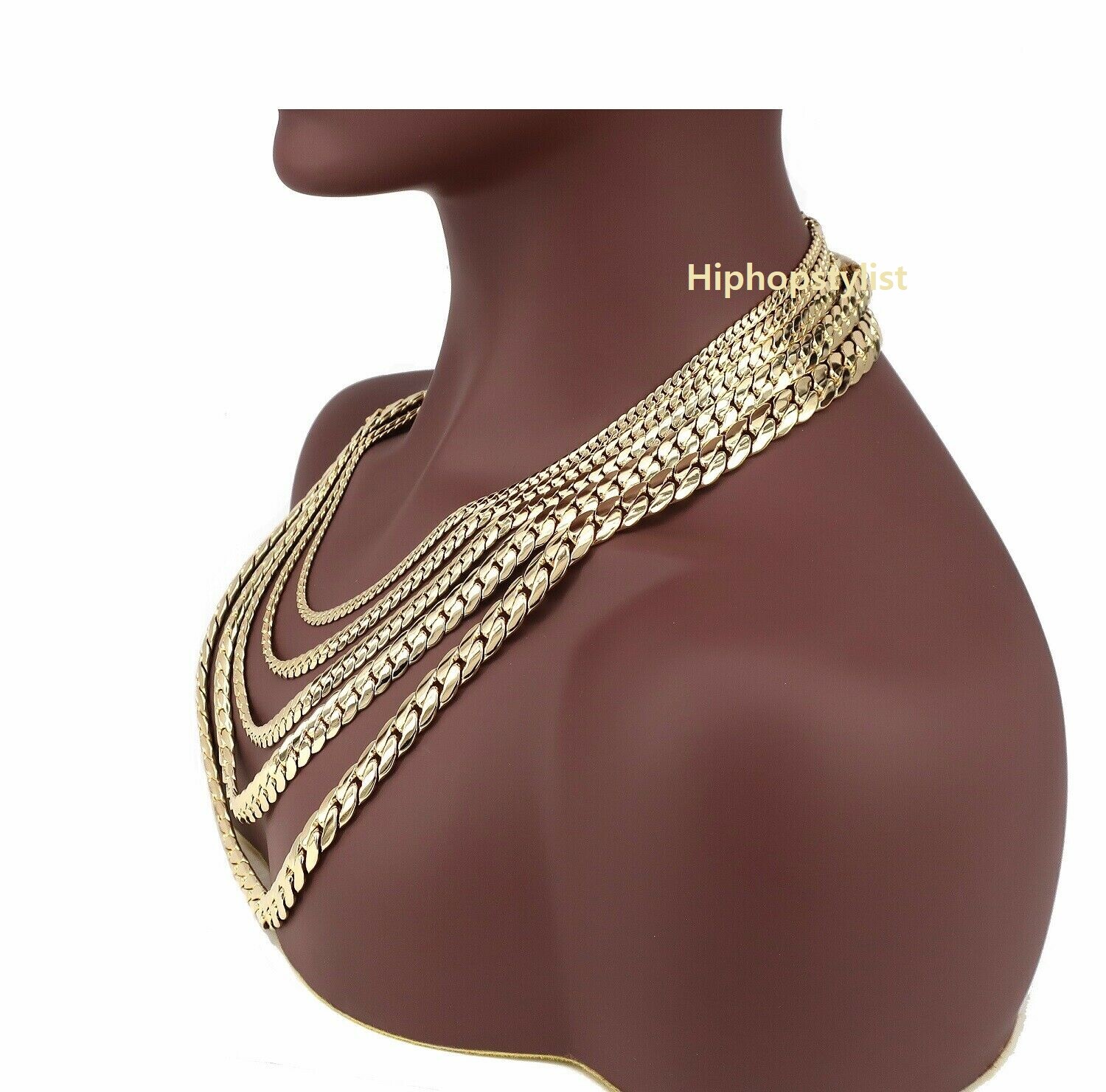 Mens 14K Miami Cuban link Chain Necklace Bracelet 5mm to 12mm Yellow Gold Plated