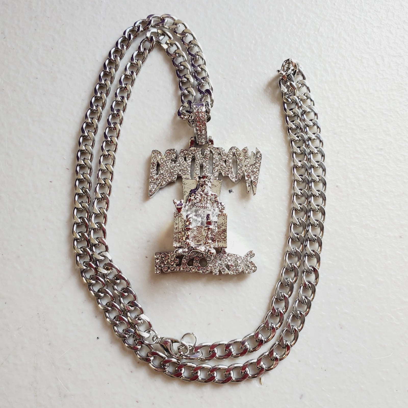 DEATH ROW Silver Color Cuban Link Chain Necklace with Pendant. US Seller