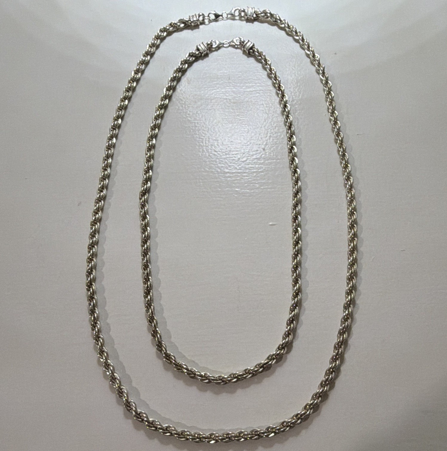 Vintage Sterling Silver 23 1/2” (46g) & 17 1/2” (34g) Heavy Rope Chain Necklaces