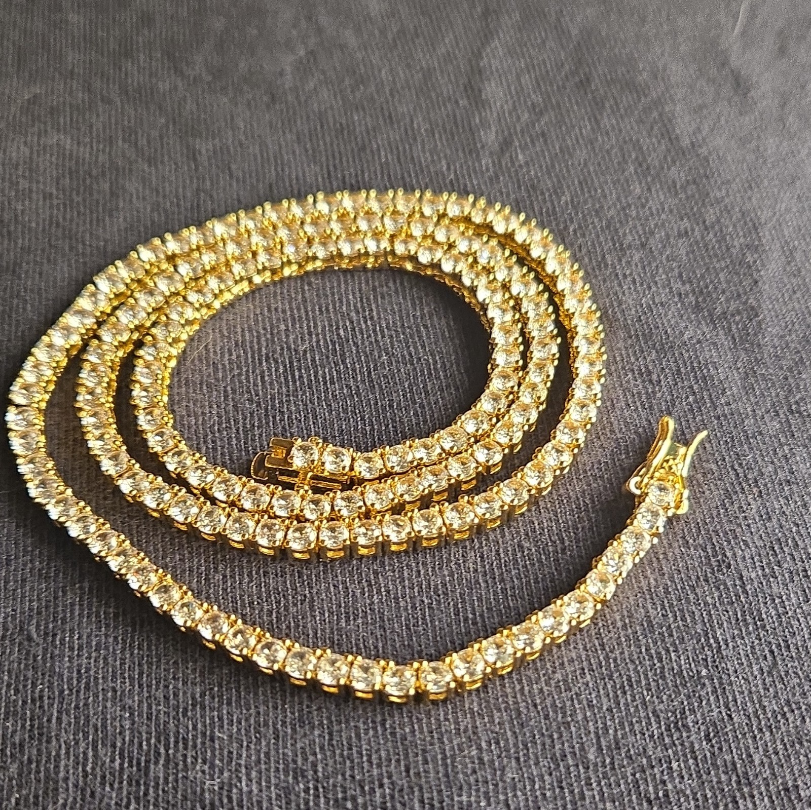 20in Gold Plated Tennis Chain Necklace White/Colorless Crystal Box Closure