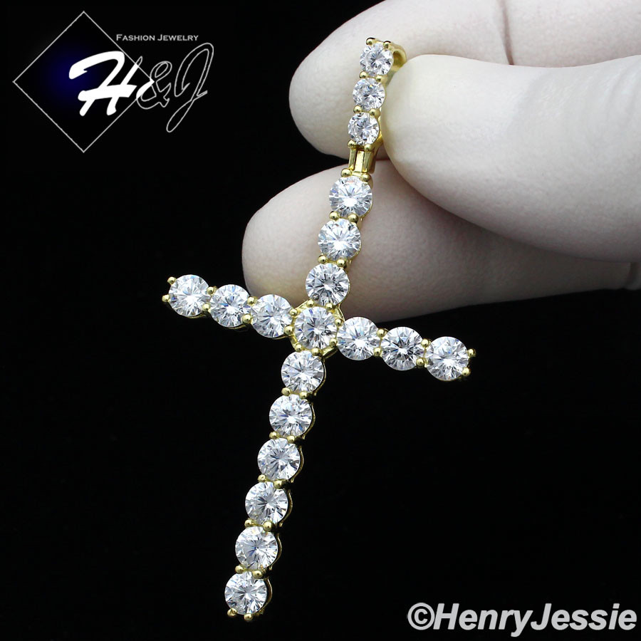 925 STERLING SILVER 18″-28″X3MM GOLD PLATED TENNIS CHAIN CZ CROSS PENDANT*GP170