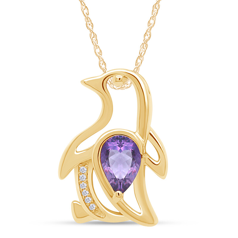 Simulated Alexandrite Penguin Pendant Necklace 14K Gold Plated Silver
