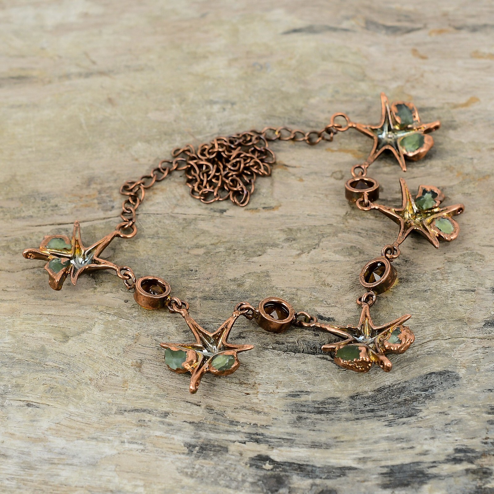 Citrine Electroformed Chain Adjustable Necklace Handcrafted Copper Unique 18.0″